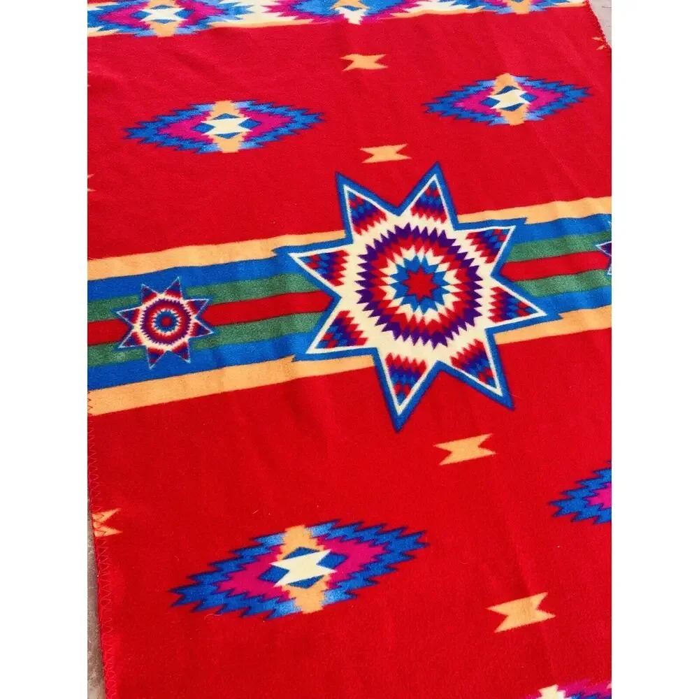 St Labre Indian School Montana Blanket Southwestern Throw Red Blue Green 34x46”